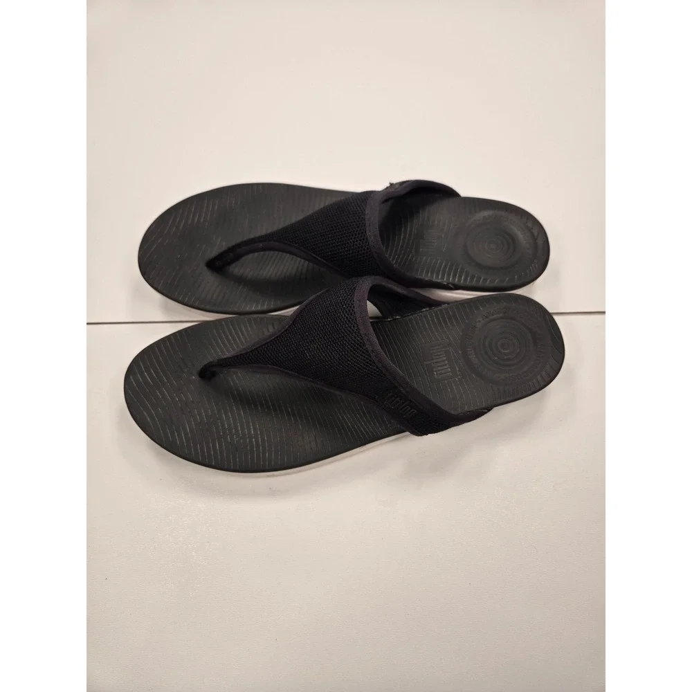 FitFlop iQushion Black Mesh Ergonomic Flip Flop Sandals Comfort Shoe Women US 8 - Picture 1 of 6